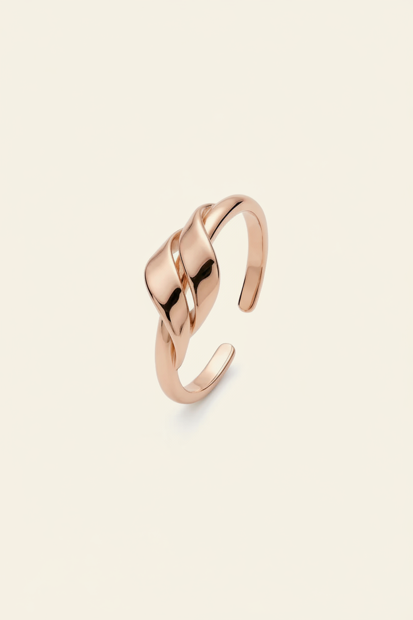 Fluid Knot Open Band Ring in Rose Gold - Angled View