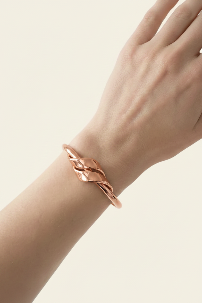 Knot Cuff Bracelet - Rose Gold - Wrist Close-up
