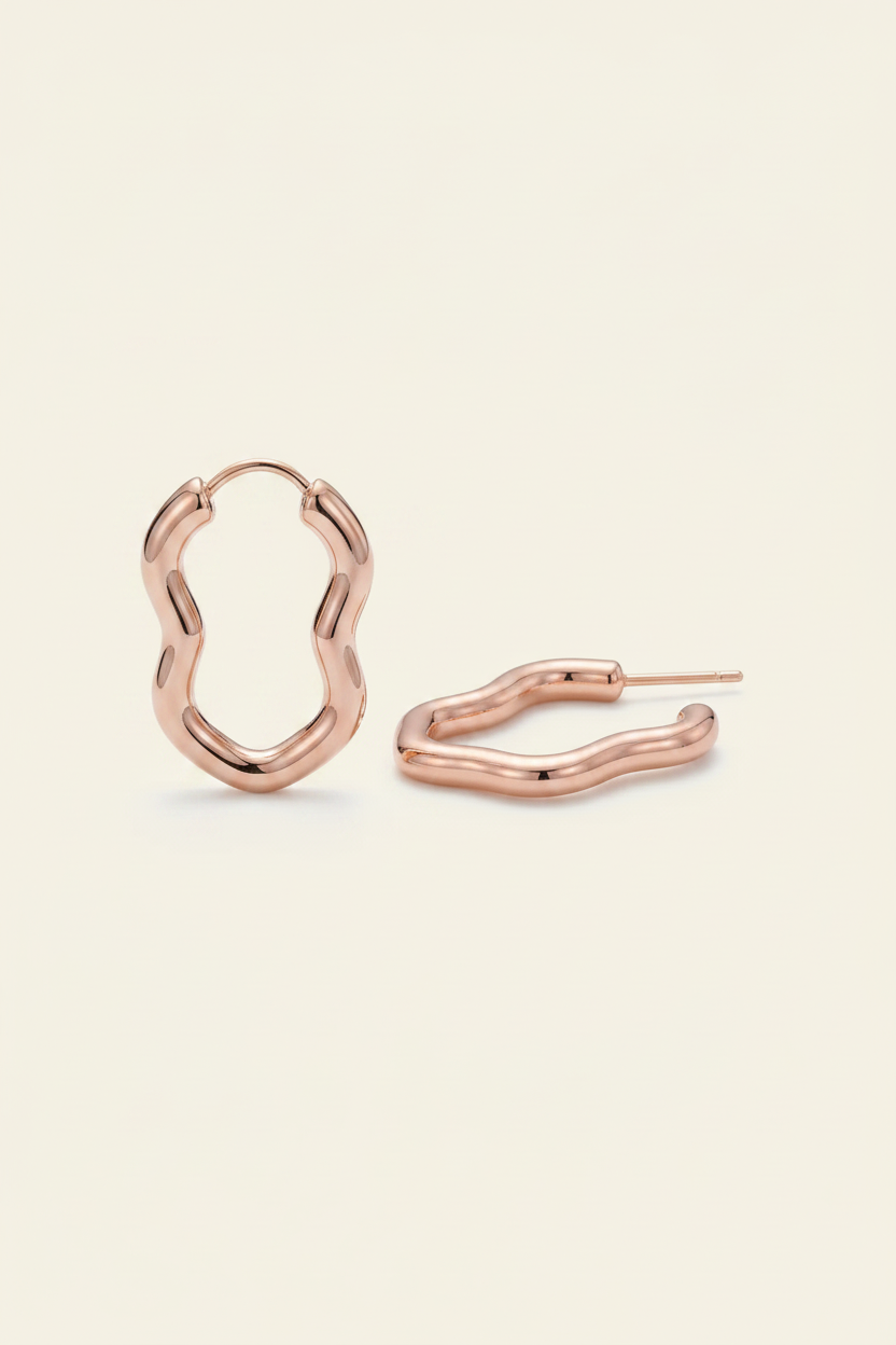Ondine Sculptural Hoops - Rose Gold - Angled View