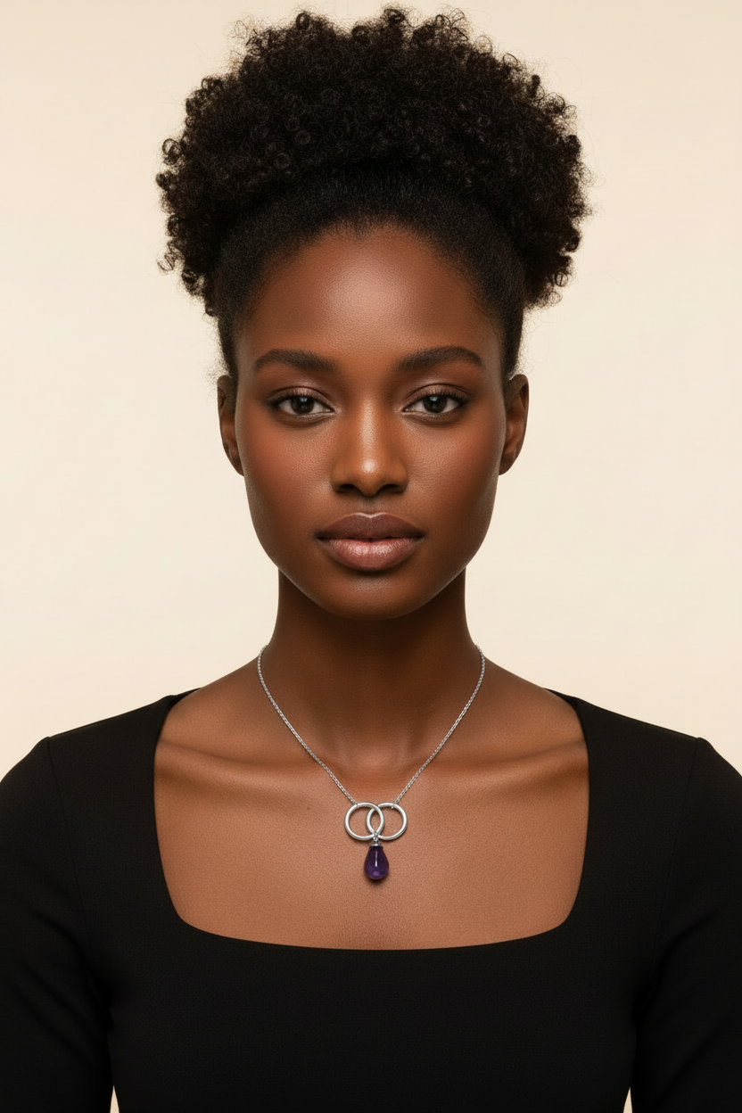 Luna Stone Pendant Necklace - Silver - Model Wear