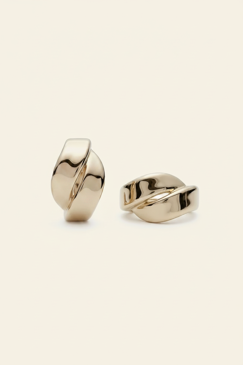 Sculptural Wave Hoop Earrings in Rose Gold - Pair