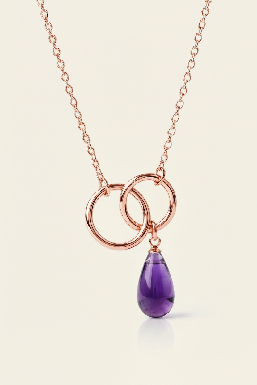 Luna Stone Pendant Necklace - Rose Gold - Full Product Shot