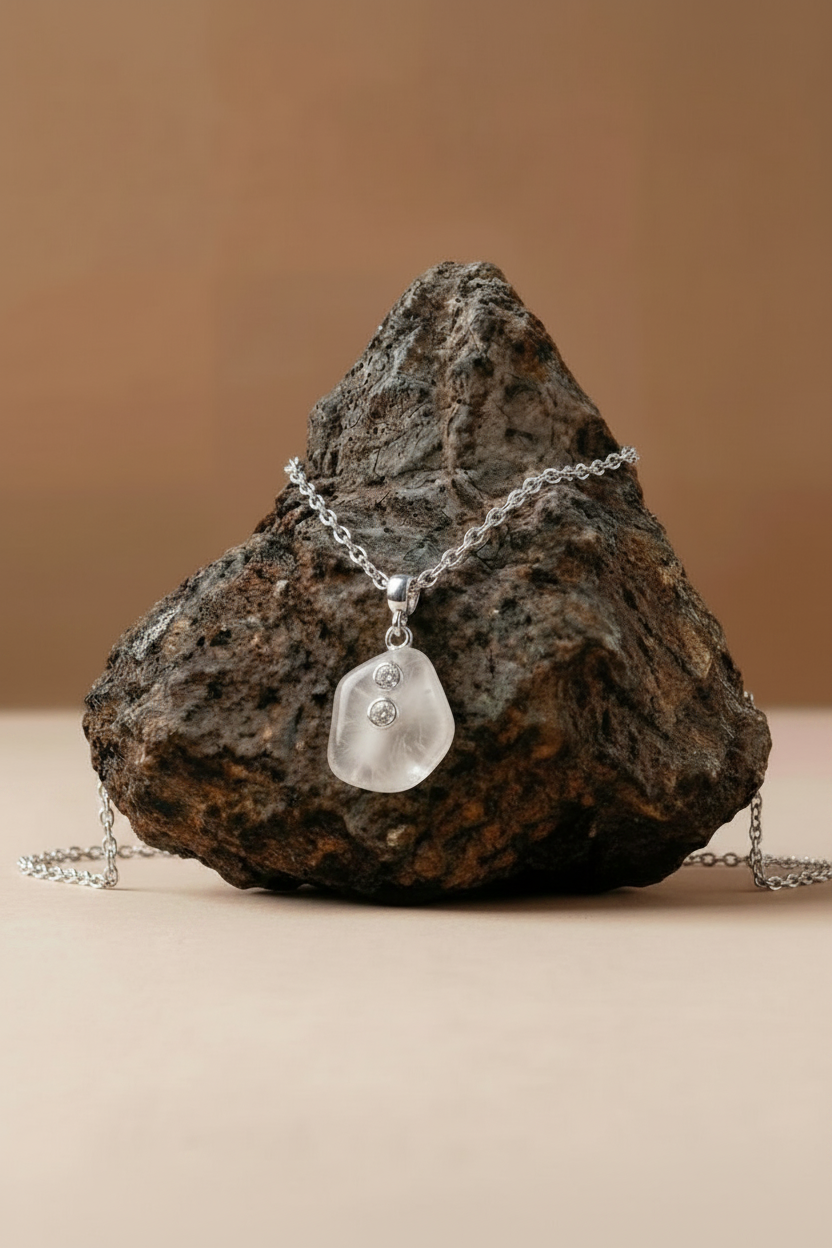 Mist Stone Pendant Necklace Silver - Rock Editorial
