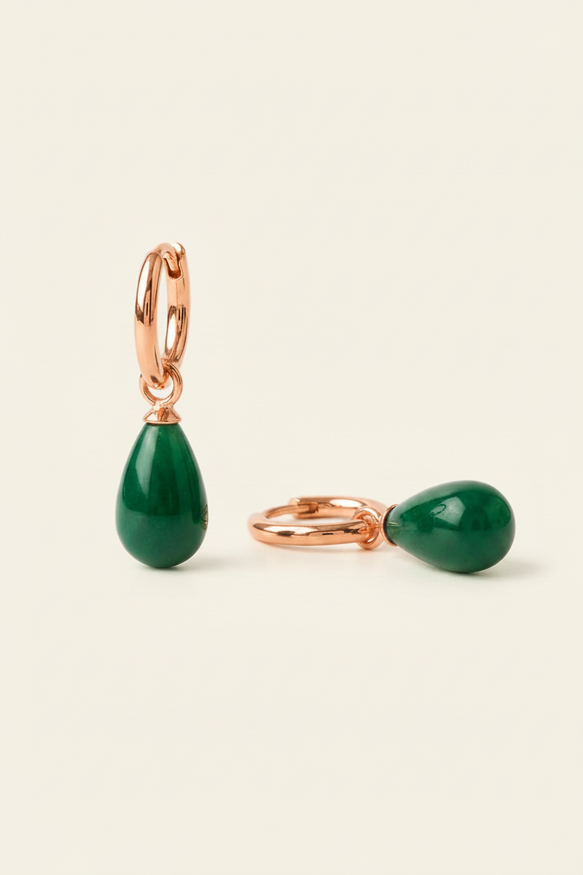 Terra Stone Drop Hoops - Rose Gold - Angled View