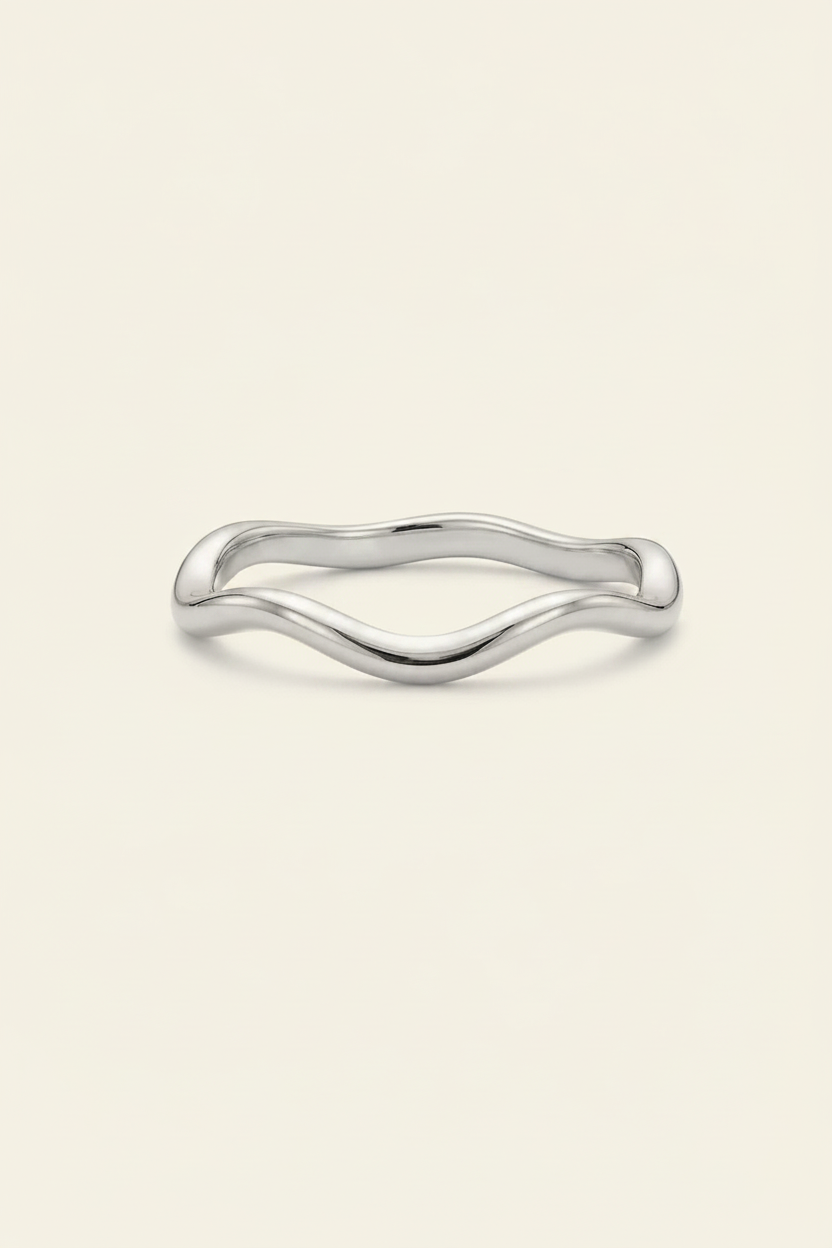 Flux Wave Band Ring - Silver - Front View
