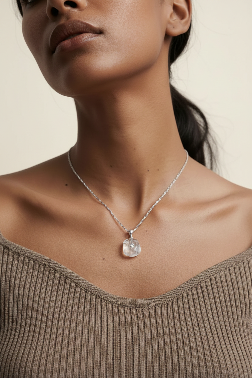 Mist Stone Pendant Necklace Silver - Model Neck