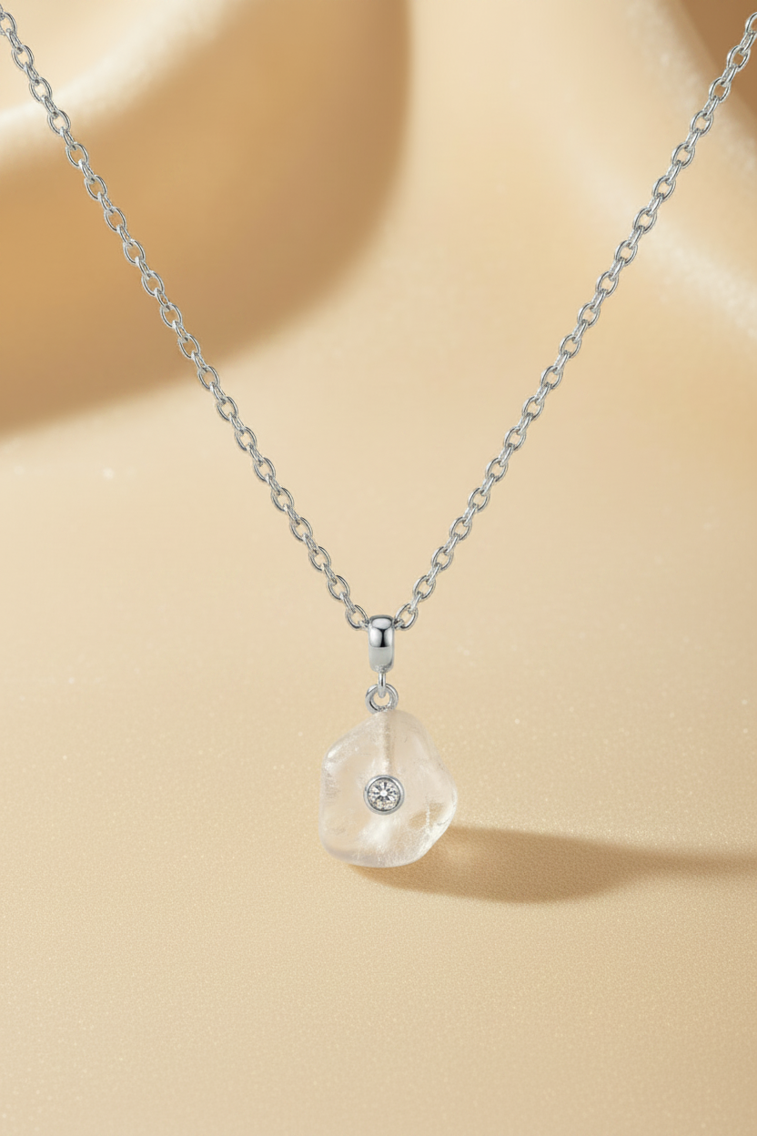 Mist Stone Pendant Necklace Silver - Full Necklace