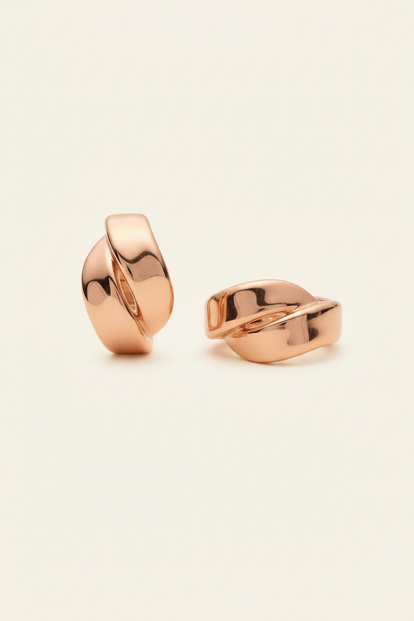 Crumple Hoop Earrings - Rose Gold - Angled Pair Shot