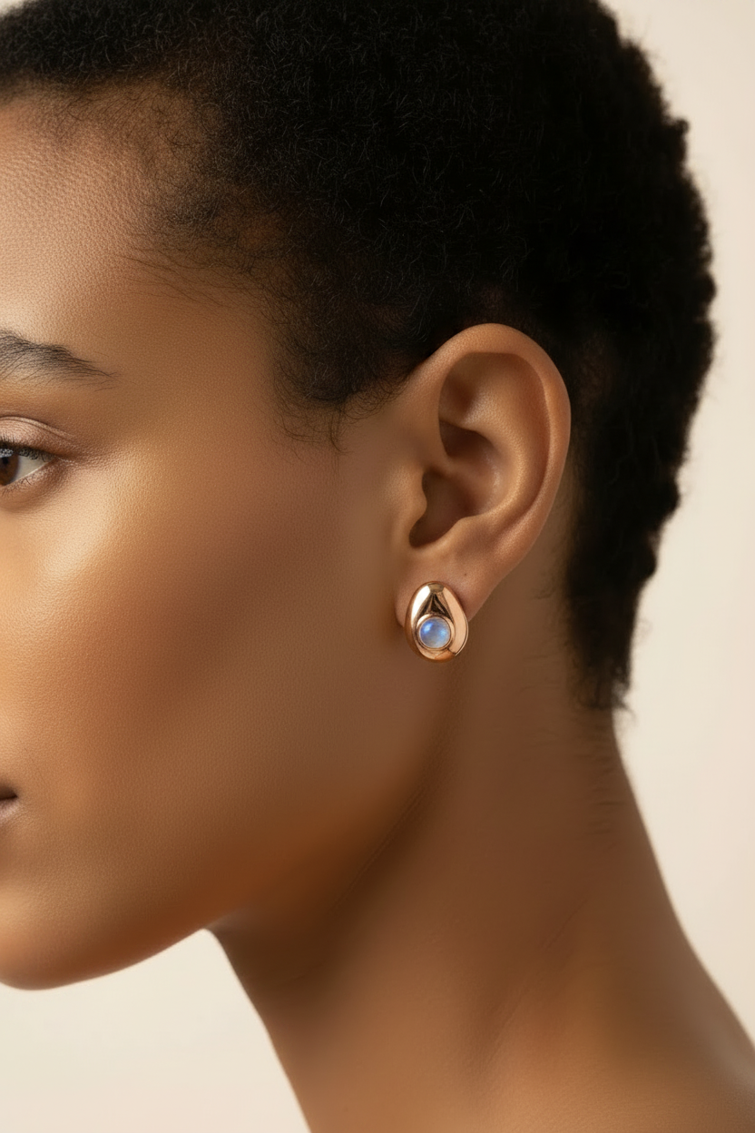 Solstice Pebble Earrings - Rose Gold - Side Profile