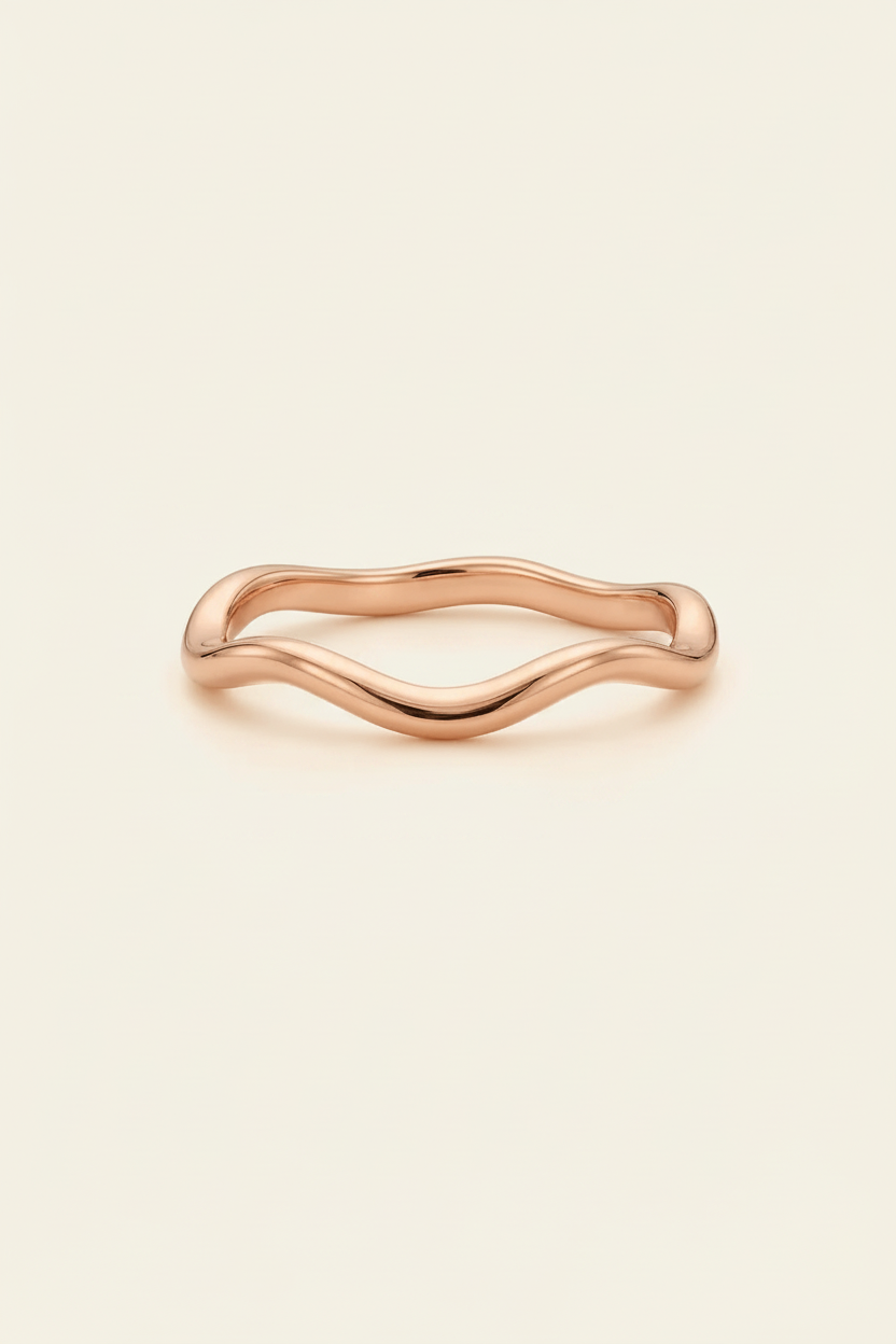 Aura Wave Band Ring - Rose Gold - Front View