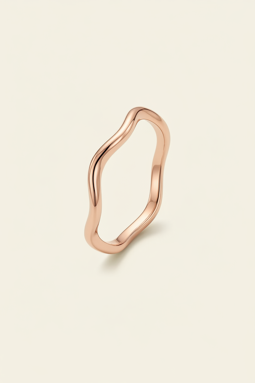 Flux Wave Band Ring - Rose Gold - Upright 3/4 View