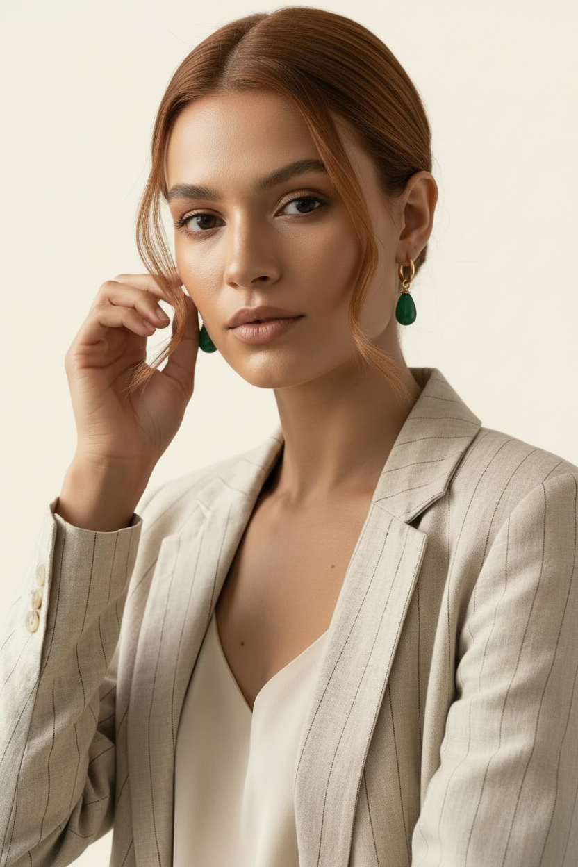 Terra Stone Drop Hoops - Rose Gold - Model Wear