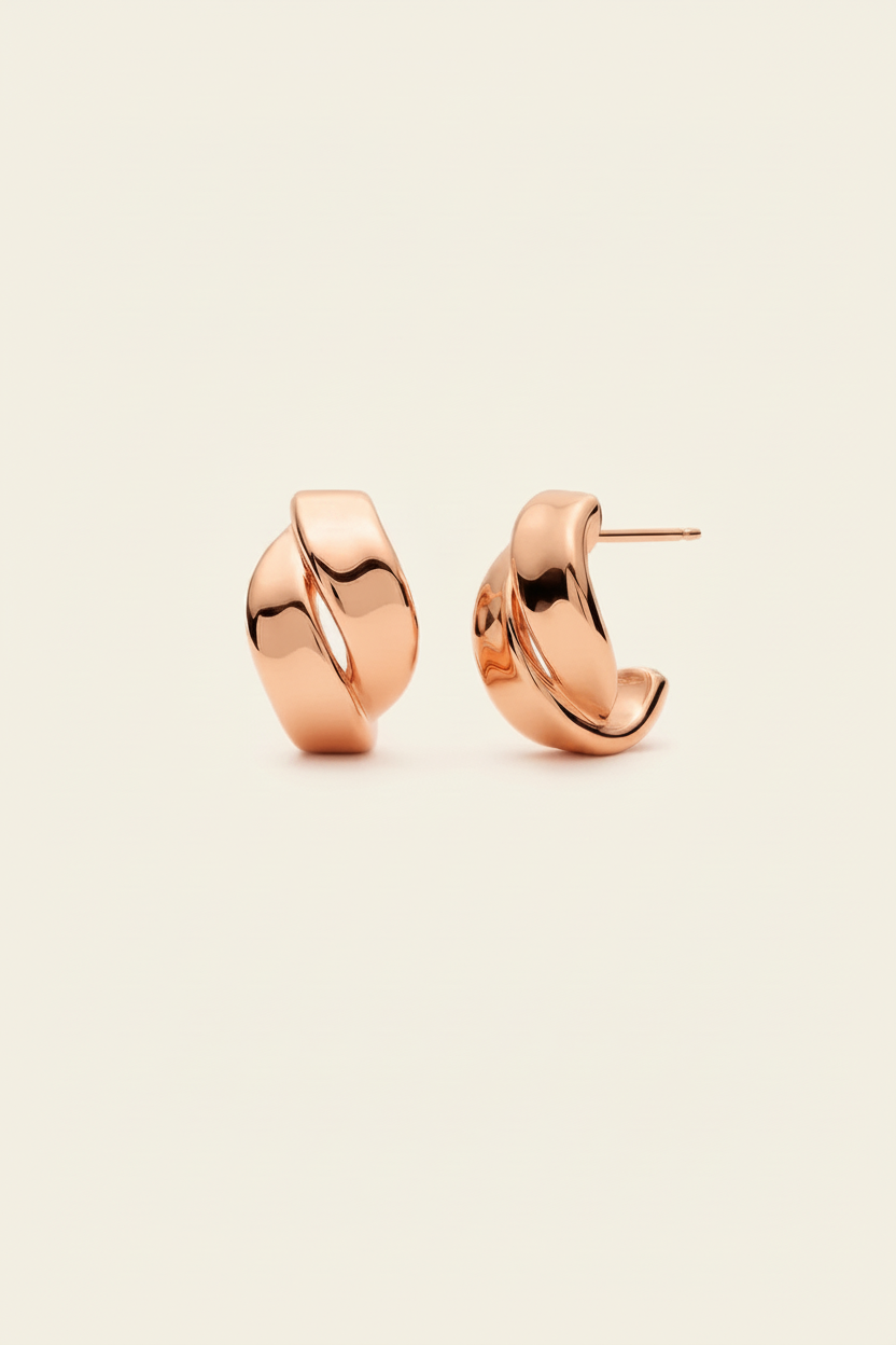 Crumple Hoop Earrings - Rose Gold - Pair Product Shot