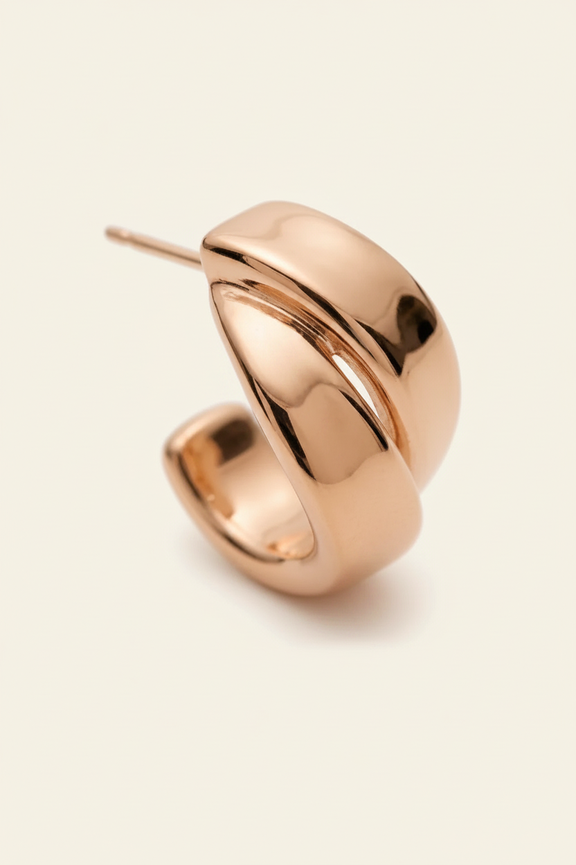 Sculptural Wave Hoop Earrings in Rose Gold - Detail