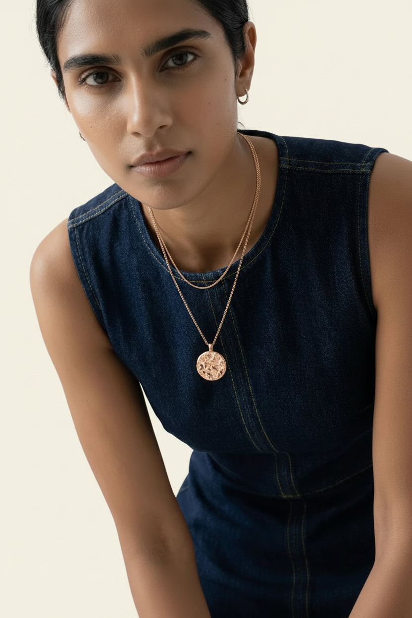 Lumière Medallion Pendant Necklace – Rose Gold, model lifestyle