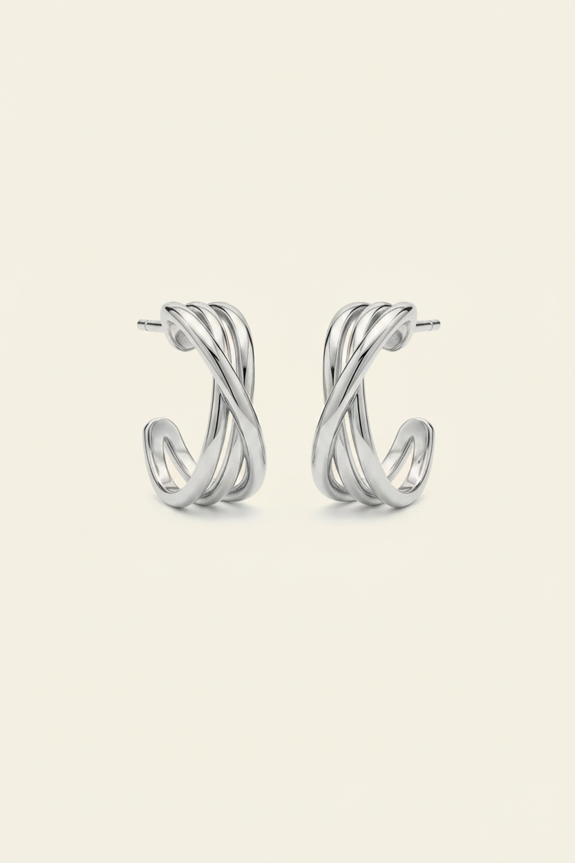 Weave Hoop Earrings - Silver - Pair Product Shot