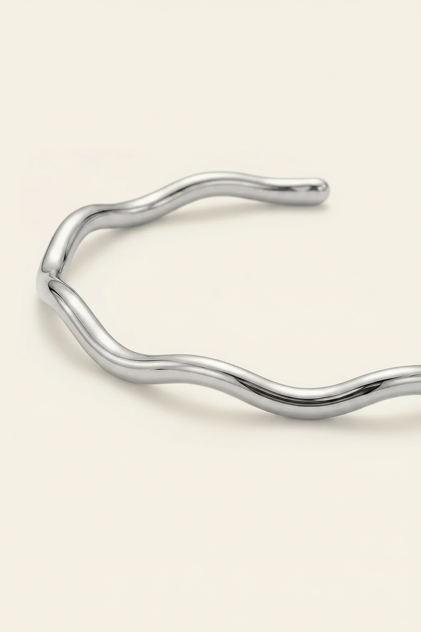 Dune Wave Cuff Bracelet in Silver - Detail View