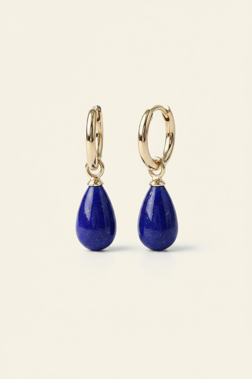 Azure Stone Hoop Earrings - Gold - Front View