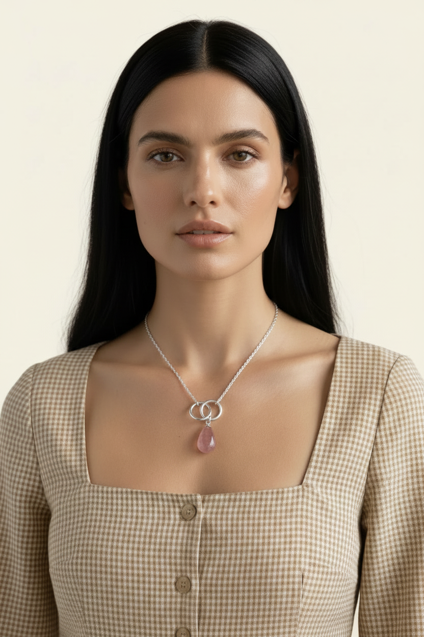 Serenity Stone Pendant Necklace - Silver - Model Wear