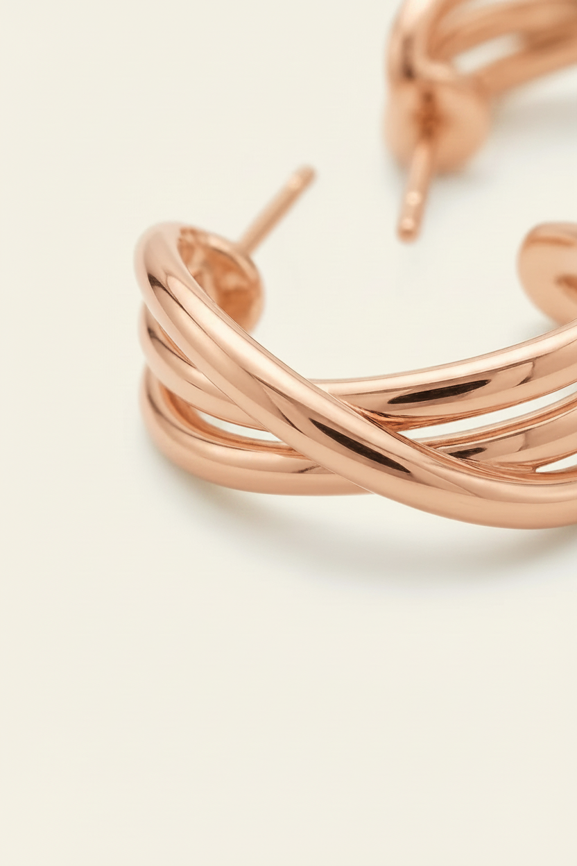 Weave Hoop Earrings - Rose Gold - Macro Close-up