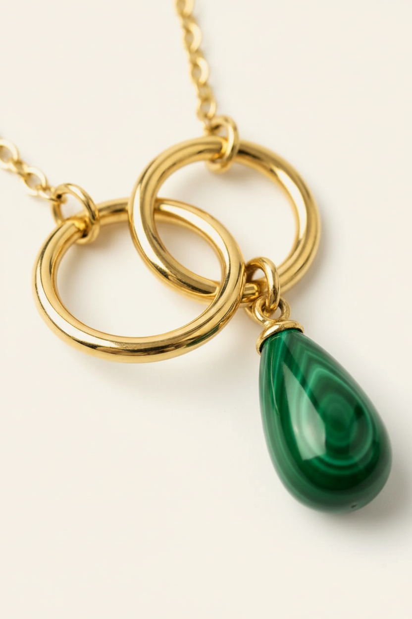 Malachite Infinity Link Necklace - Gold - Macro Pendant