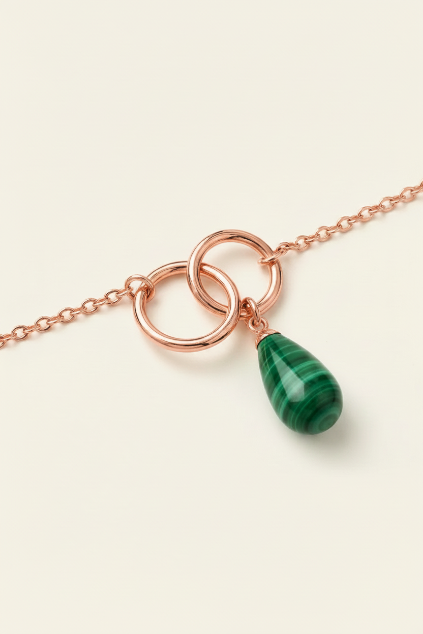 Malachite Infinity Link Necklace - Rose Gold - Flat Lay Detail