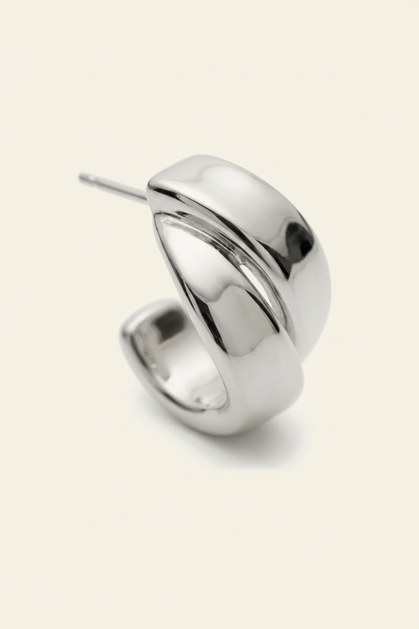 Sculptural Wave Hoop Earrings in Silver - Detail