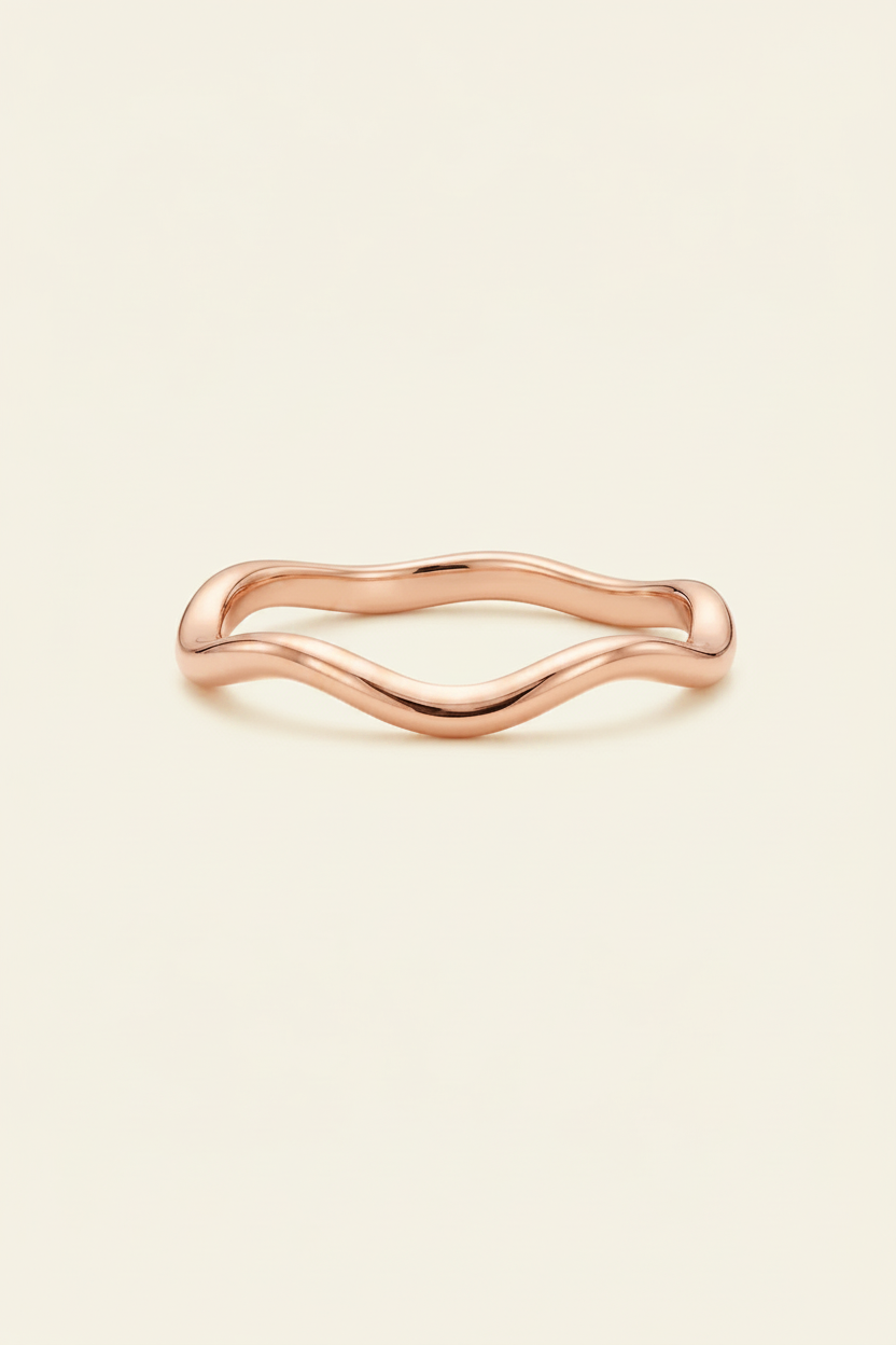 Flux Wave Band Ring - Rose Gold - Front View