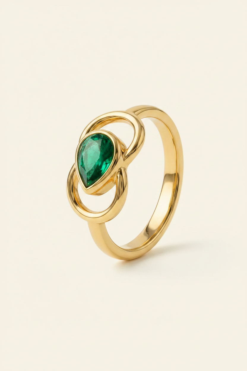 Verdant Wing Stone Ring - Gold - Angled Side View