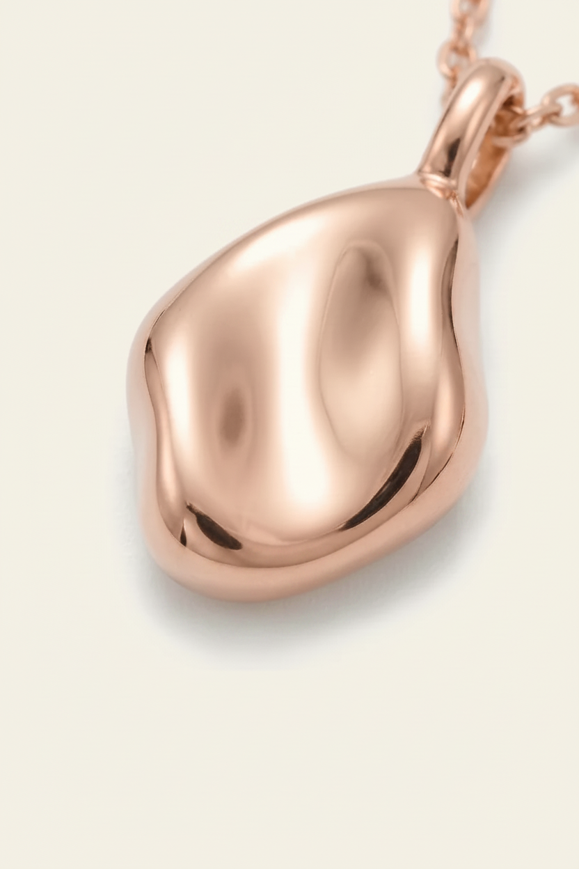 Pebble Pendant Necklace - Rose Gold - Macro Close-up