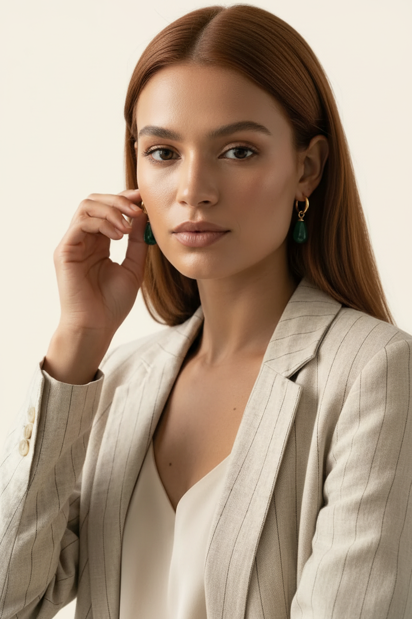 Terra Stone Drop Hoops - Gold - Model Wear
