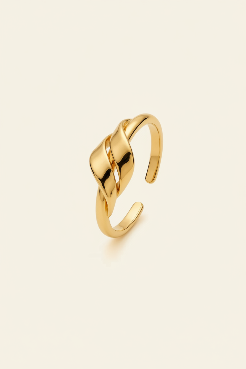 Fluid Knot Open Band Ring in Gold - Angled View