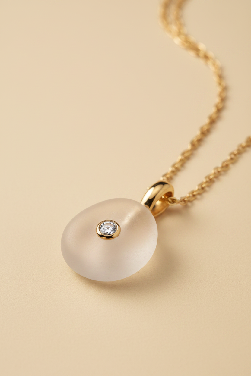 Mist Stone Pendant Necklace Gold - Diagonal Chain