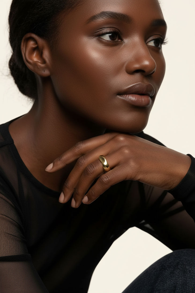 Aura Wave Band Ring - Gold - Model Wear