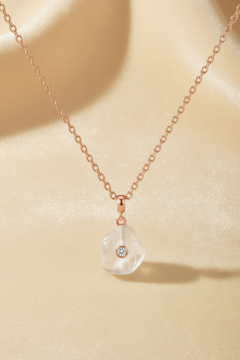 Mist Stone Pendant Necklace Rose Gold - Full Necklace