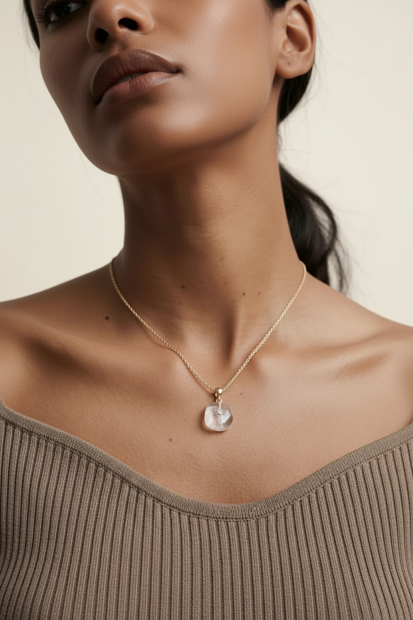 Mist Stone Pendant Necklace Rose Gold - Model Neck