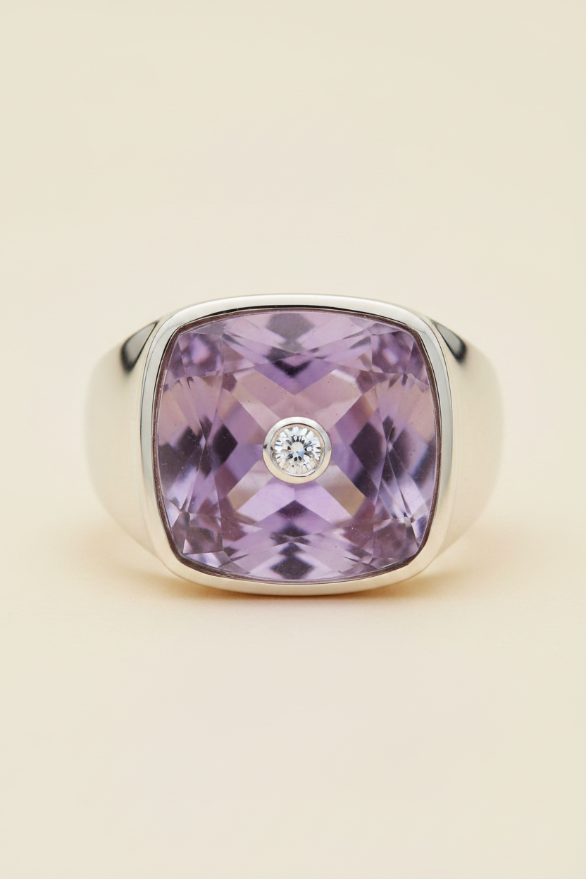 Violet Stone Signet Ring Silver - Front View