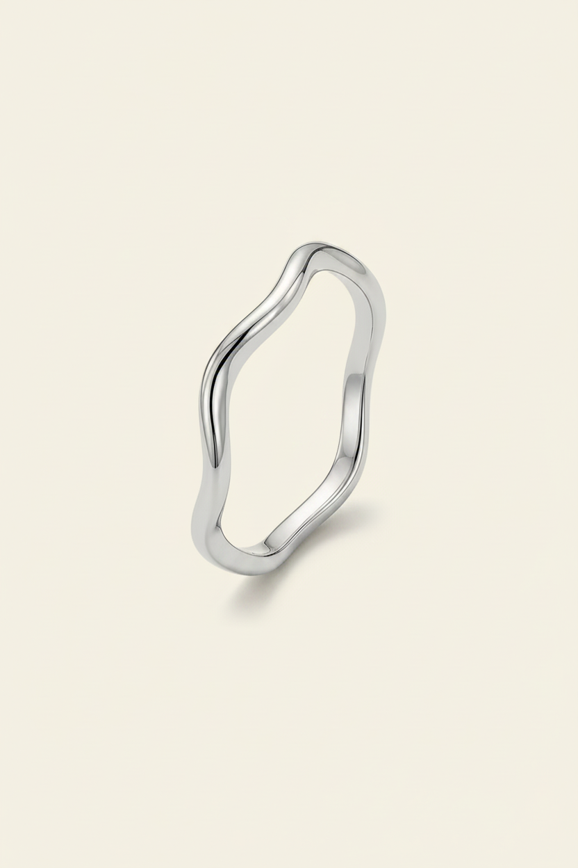 Flux Wave Band Ring - Silver - Upright 3/4 View