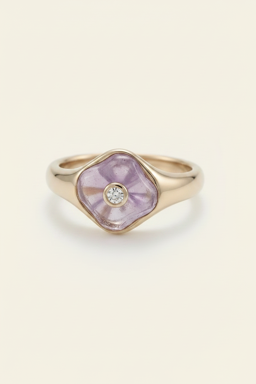 Violet Stone Signet Ring Rose Gold - Front View