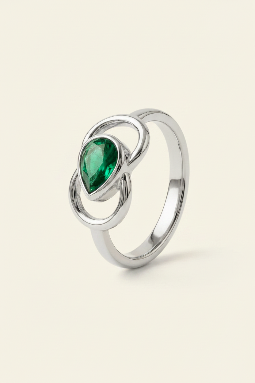 Verdant Wing Stone Ring - Silver - Angled Side View