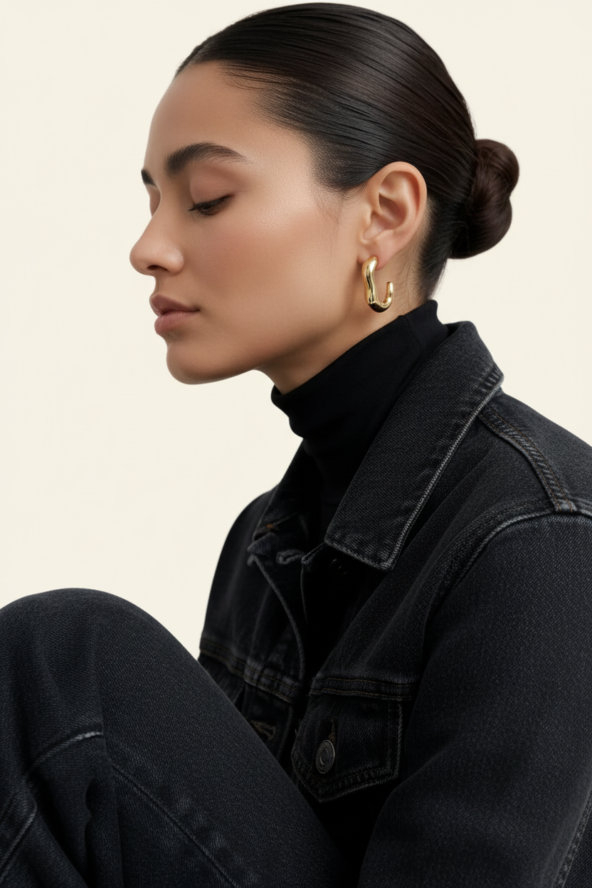 Ondine Sculptural Hoops - Gold - Model Wear