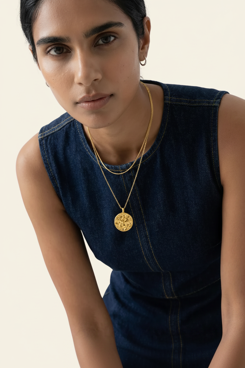 Lumière Medallion Pendant Necklace – Gold, model lifestyle