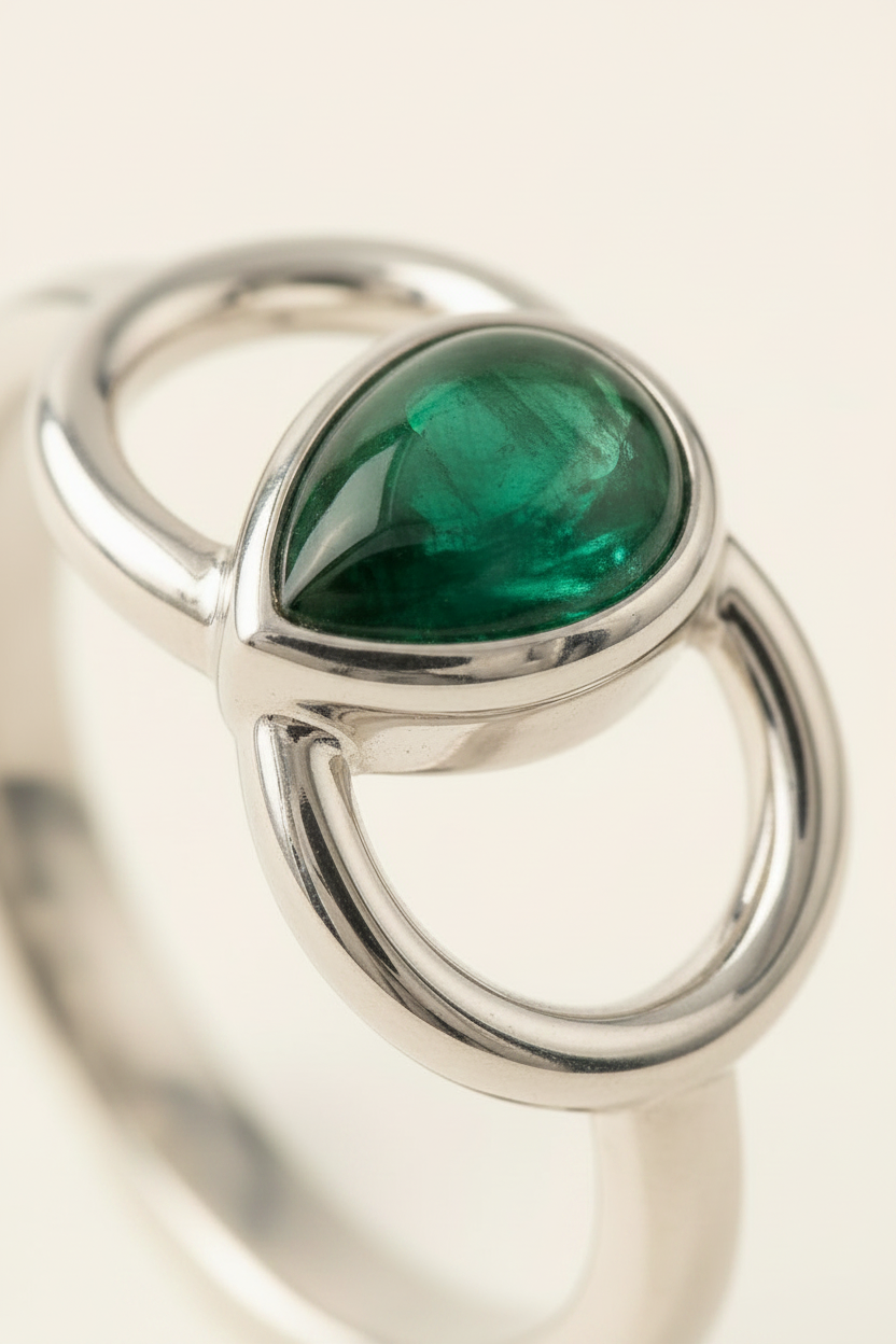 Verdant Wing Stone Ring - Silver - Macro Stone
