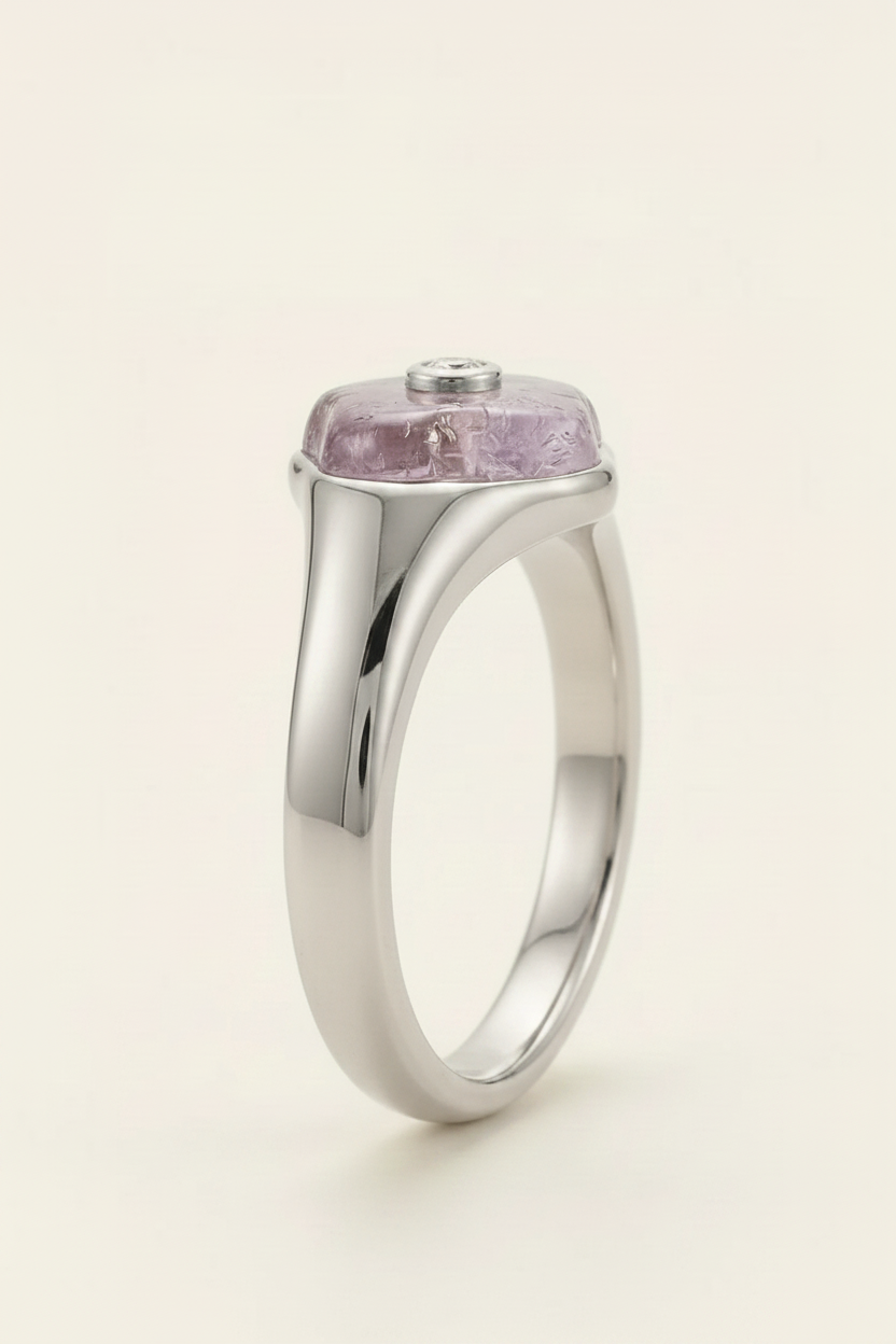 Violet Stone Signet Ring Silver - Side Profile