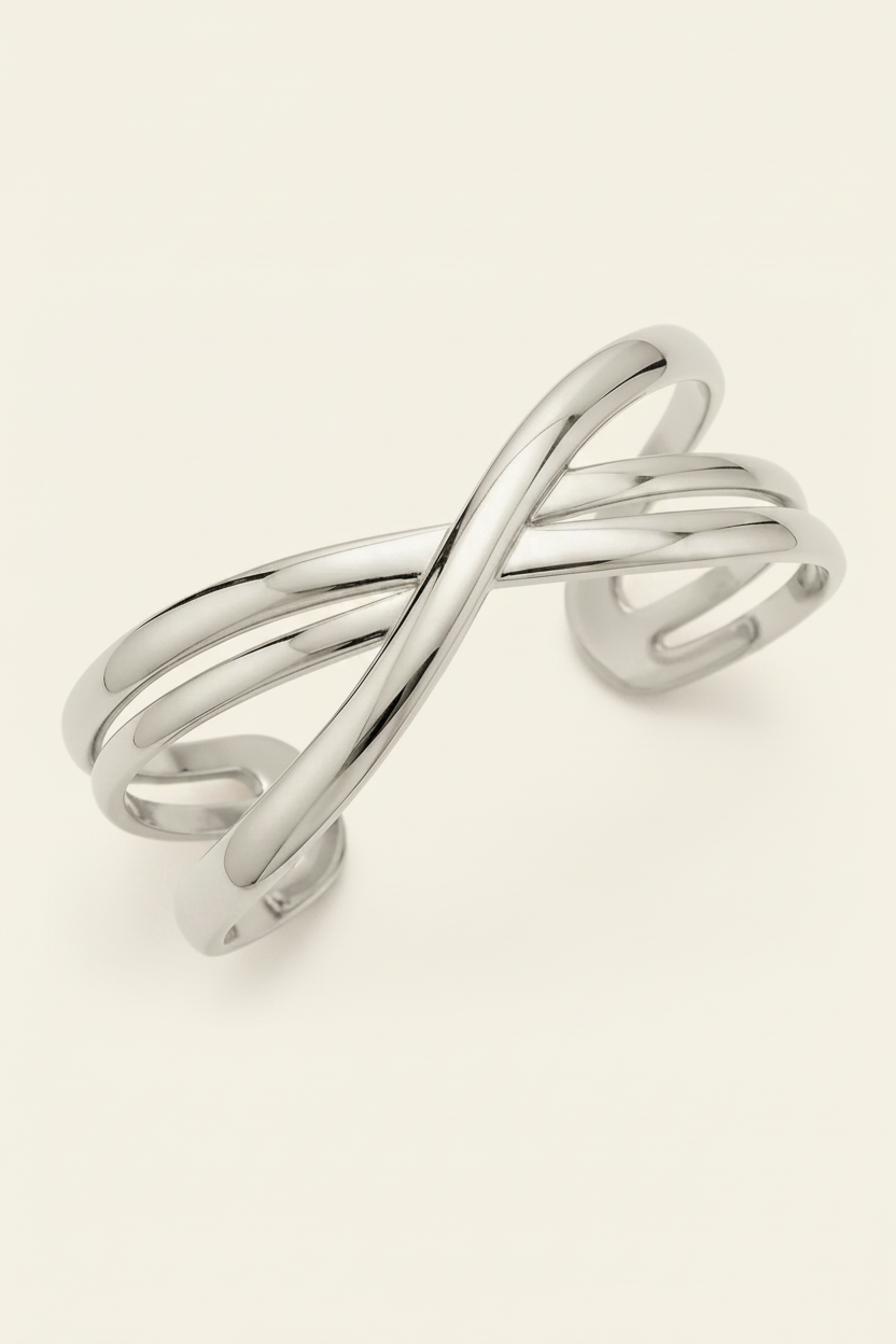 Twist Cuff Bracelet - Silver - Angled Product Shot