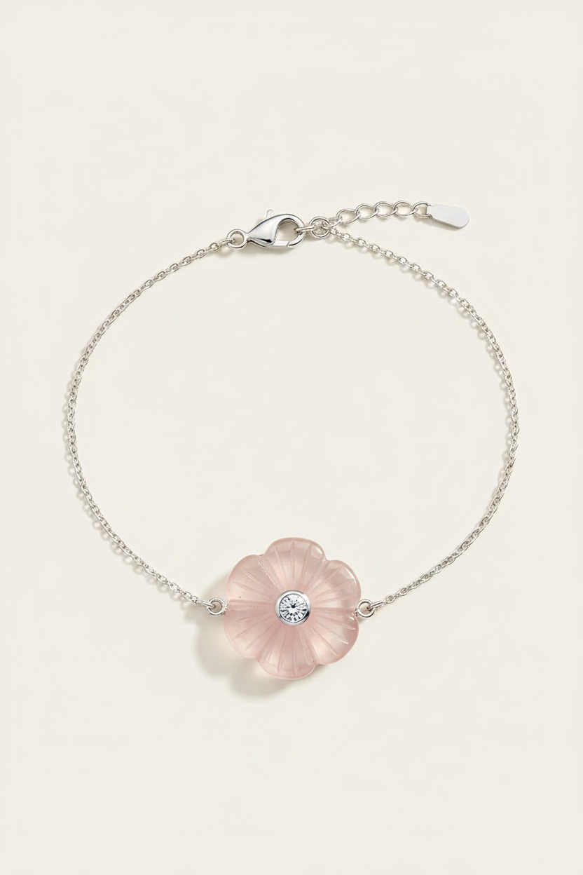 Petal Stone Bracelet Silver - Flat Lay