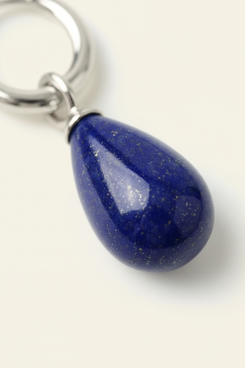 Azure Stone Hoop Earrings - Silver - Macro Stone