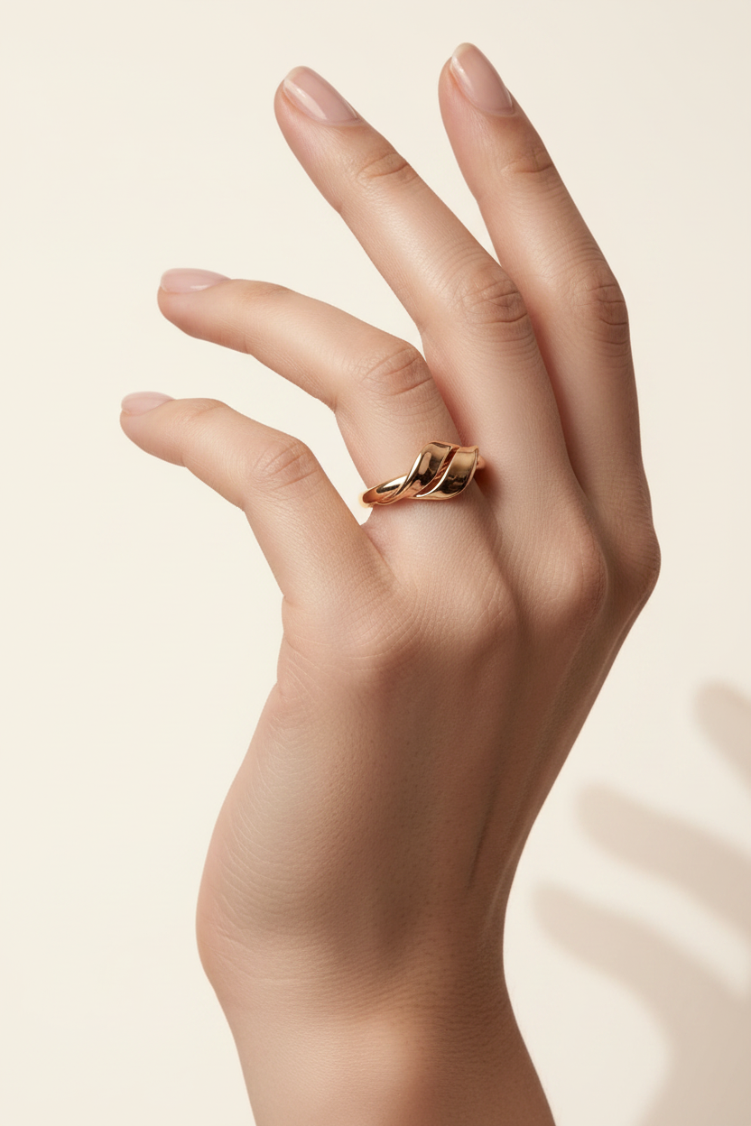Fluid Knot Open Band Ring in Gold - Worn on Hand