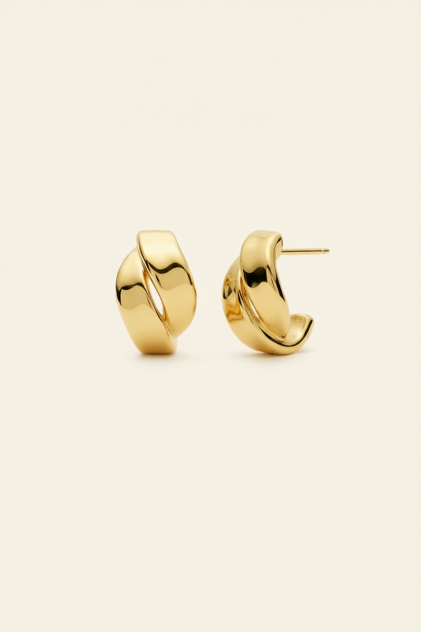 Crumple Hoop Earrings - Gold - Pair Product Shot