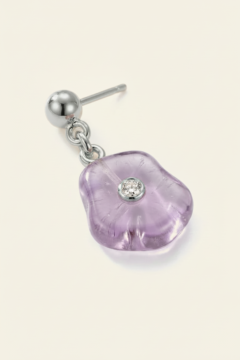 Quartz Petal Drop Earrings Silver - Single Macro